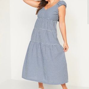 Tiered Seersucker All-Day Maxi Dress Sz L